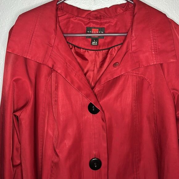 Gallery Red Maroon Button Front Medium Weight Hooded Jacket Size Large - Picture 2 of 12
